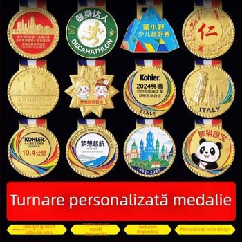 Medalie personalizată de maraton - medalie metalică pentru alergare, finisaj auriu