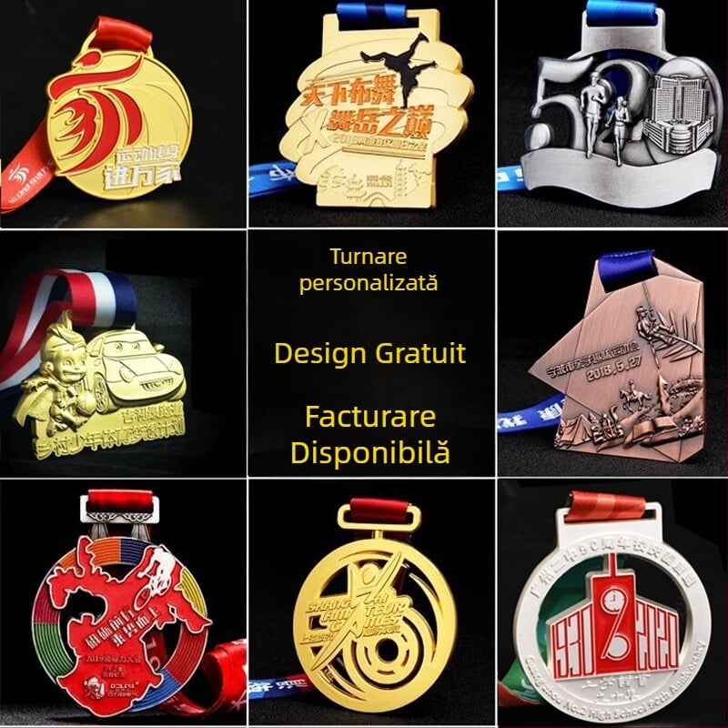 Medalie personalizată de maraton - medalie metalică pentru alergare, finisaj auriu