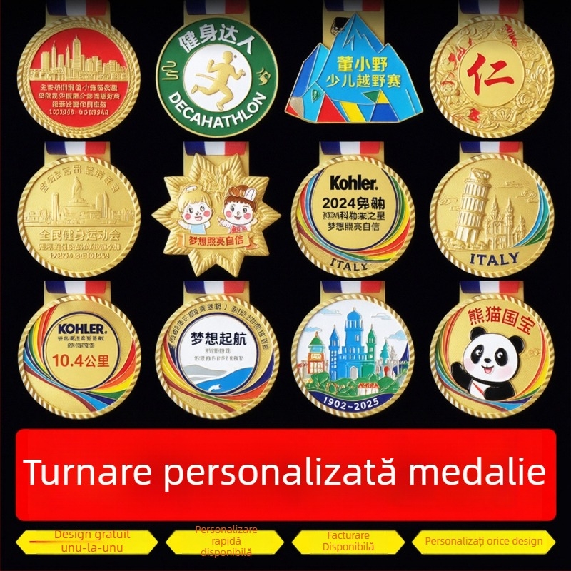 Medalie personalizată de maraton - medalie metalică pentru alergare, finisaj auriu