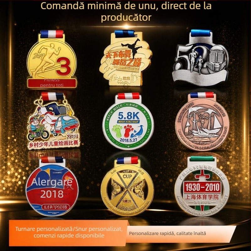Medalie personalizată de maraton - medalie metalică pentru alergare, finisaj auriu