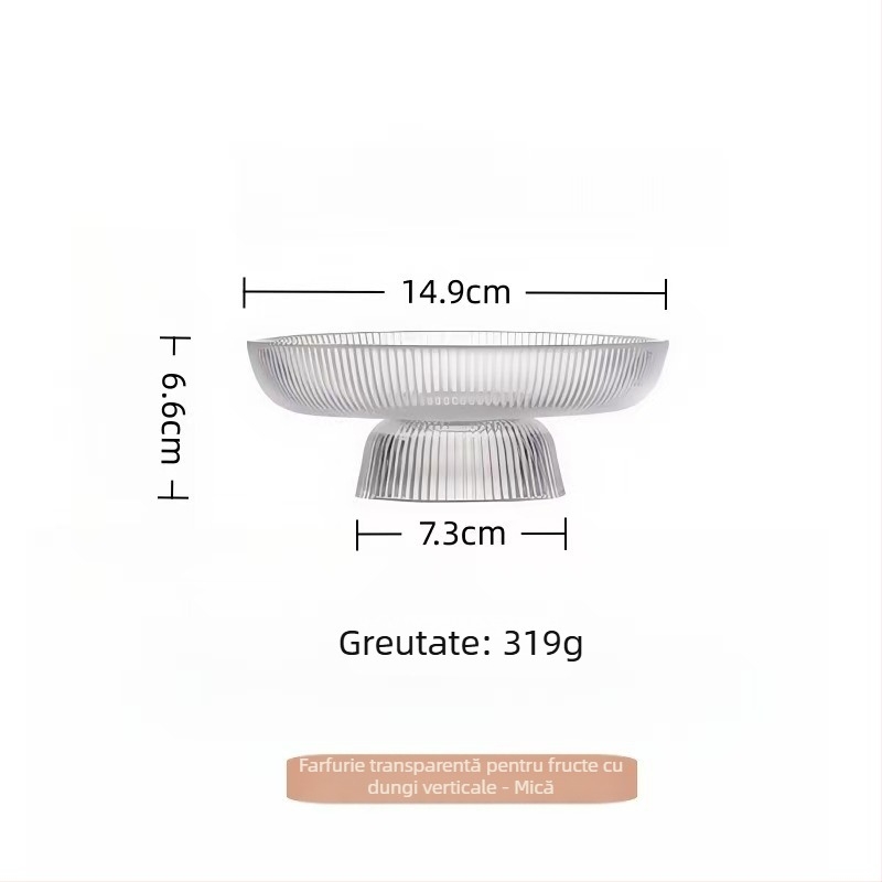 Farfurie de fructe din sticlă înaltă, cu dungi verticale, margine aurie, capacitate mare, design minimalist, obiect decorativ în stil IG