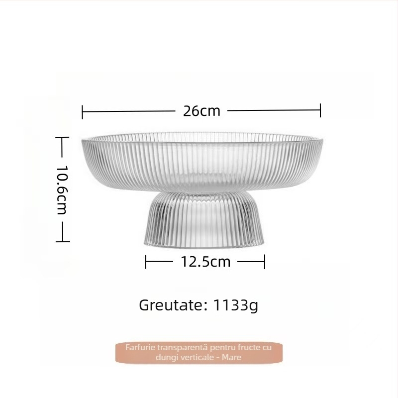 Farfurie de fructe din sticlă înaltă, cu dungi verticale, margine aurie, capacitate mare, design minimalist, obiect decorativ în stil IG