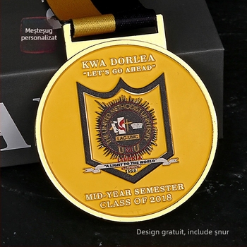 Medalie de maraton cu finisaj email-metal, personalizabilă pentru activități de inovație ale tinerilor