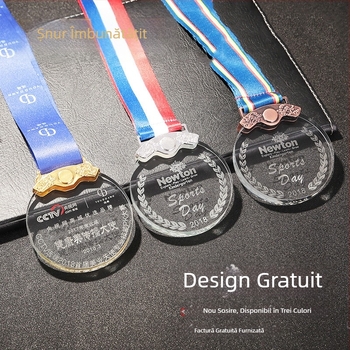 Medalie de cristal pentru maratonul de baschet, premiu de echipă pentru evenimente sportive pentru copii, medalie metalică personalizabilă