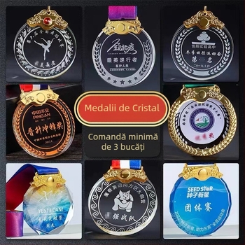 Medalie de cristal pentru maratonul de baschet, premiu de echipă pentru evenimente sportive pentru copii, medalie metalică personalizabilă