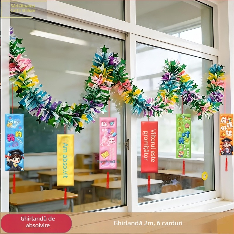 Decor cu panglici colorate pentru pereți, atmosferă de ceremonie pentru grădiniță și școala primară