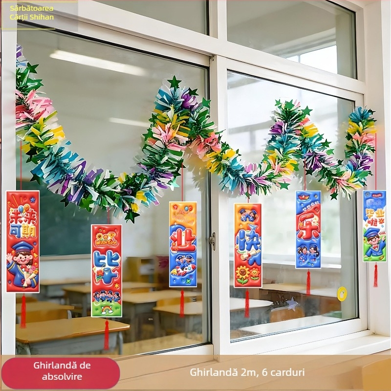 Decor cu panglici colorate pentru pereți, atmosferă de ceremonie pentru grădiniță și școala primară