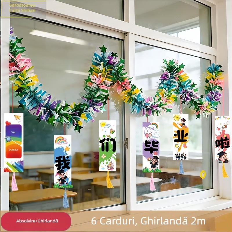 Decor cu panglici colorate pentru pereți, atmosferă de ceremonie pentru grădiniță și școala primară