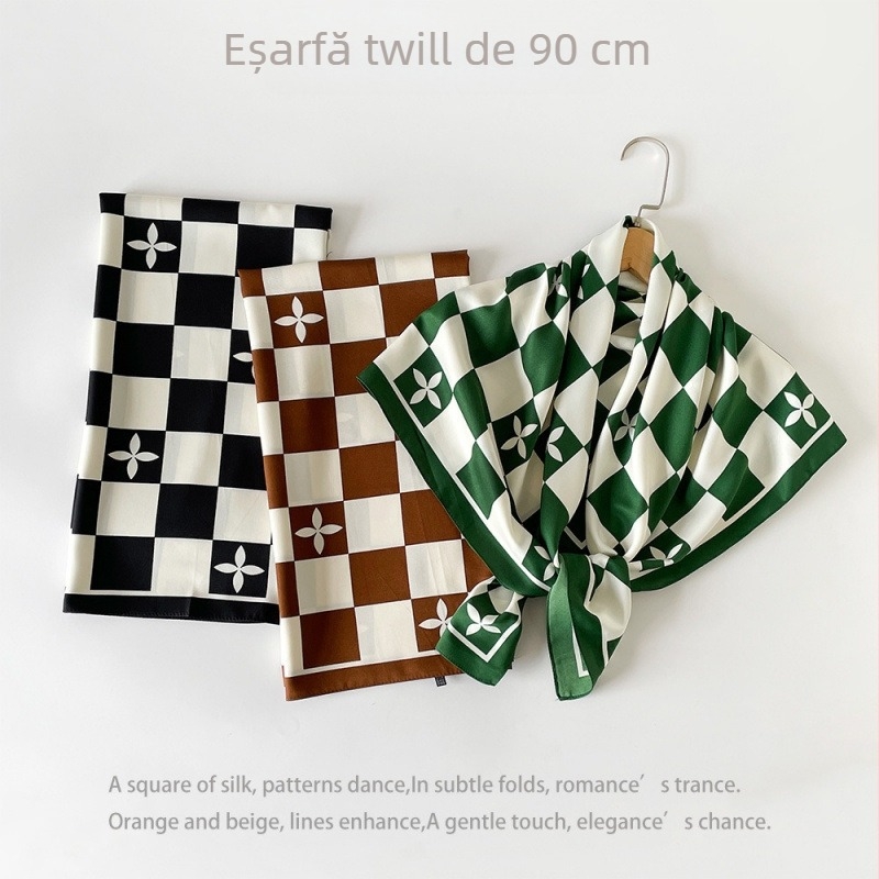 Șal pătrat imprimat din bumbac-lână, 90x90 cm, țesătură twill, pentru femei