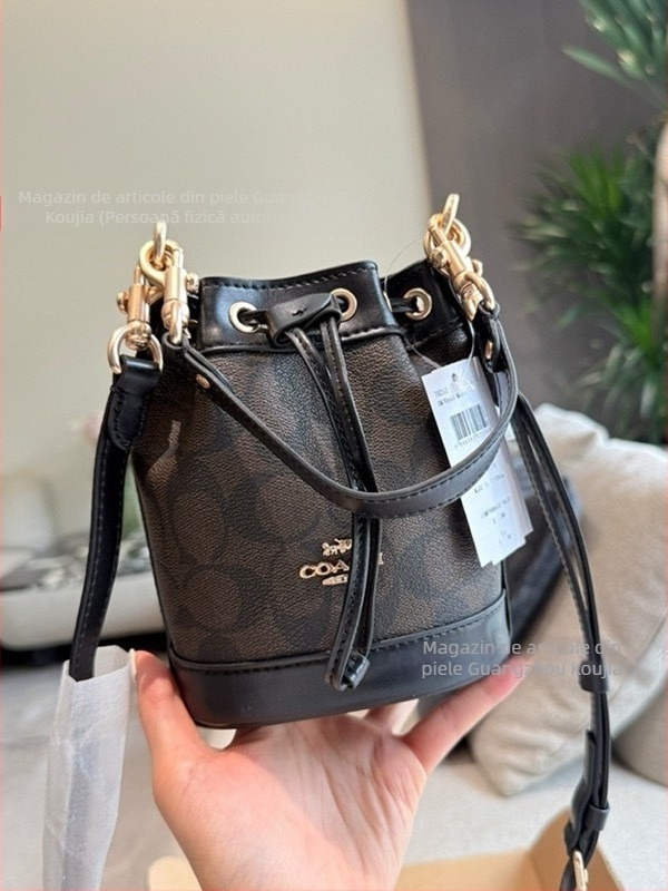 Koujia Piele naturală Dempsey15 Mini Geantă tip găleată cu șnur, Poșetă de mână/umăr, crossbody pentru femei, casual și versatilă