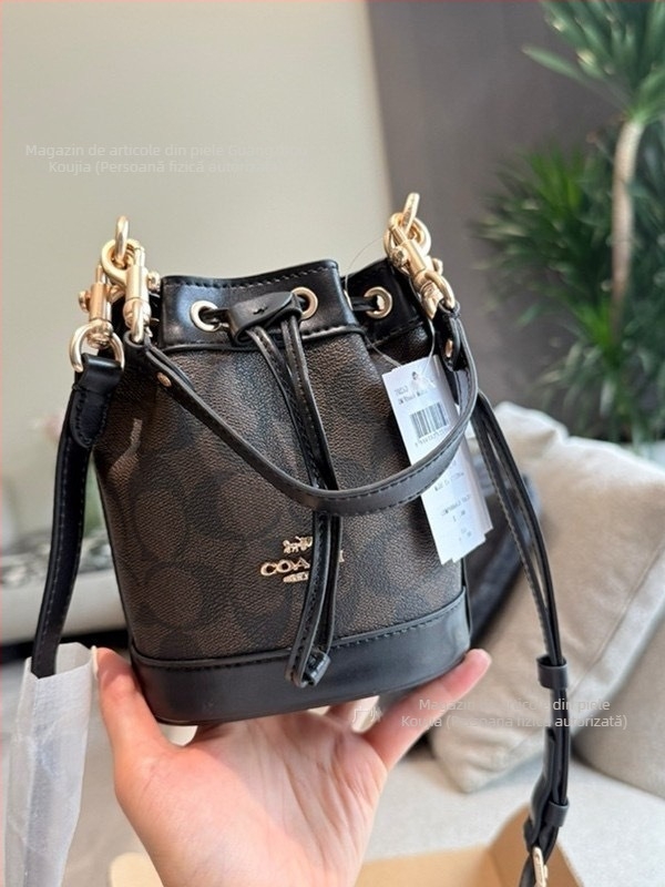 Koujia Piele naturală Dempsey15 Mini Geantă tip găleată cu șnur, Poșetă de mână/umăr, crossbody pentru femei, casual și versatilă
