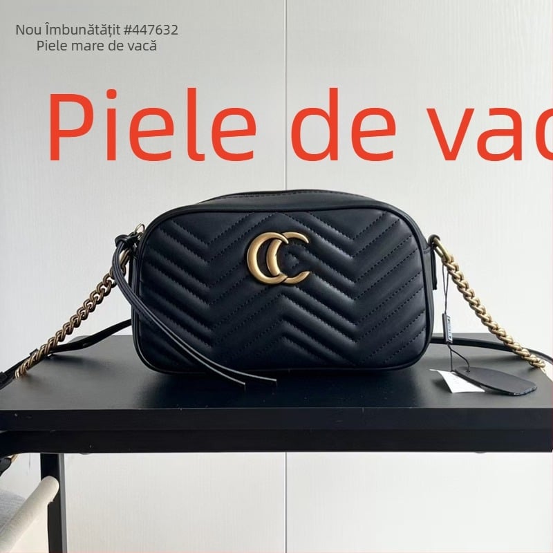 Geantă din piele naturală, în stil Marmont, pentru femei, geantă crossbody pentru aparat foto