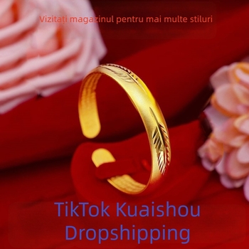 Brățară deschisă din cupru, design cu pene Heart Sutra, placare aur imitatie, reglabilă