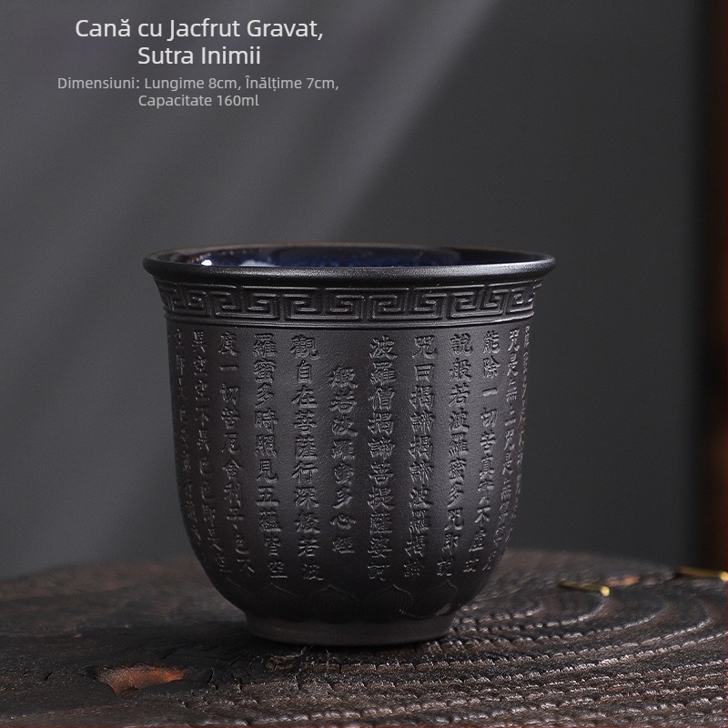 Ceasca de ceai ceramică chinezească în stil retro, cu motiv Sutra a Inimii.