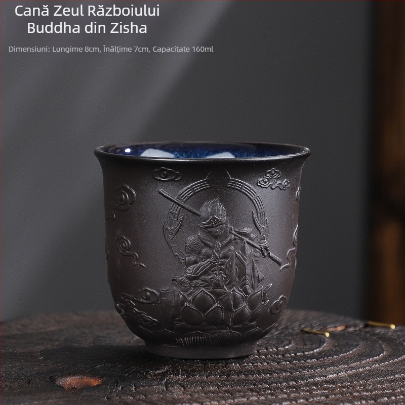 Ceasca de ceai ceramică chinezească în stil retro, cu motiv Sutra a Inimii.