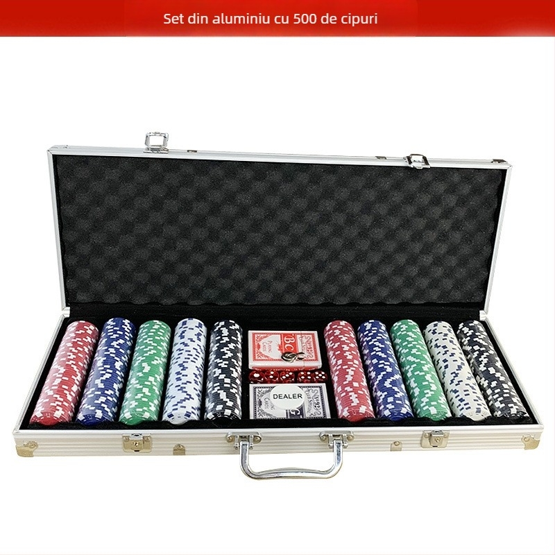 Set de chipuri pentru poker Texas Hold'em cu zaruri, husă din aluminiu cu lacăt, 100/200/300/500 chipuri