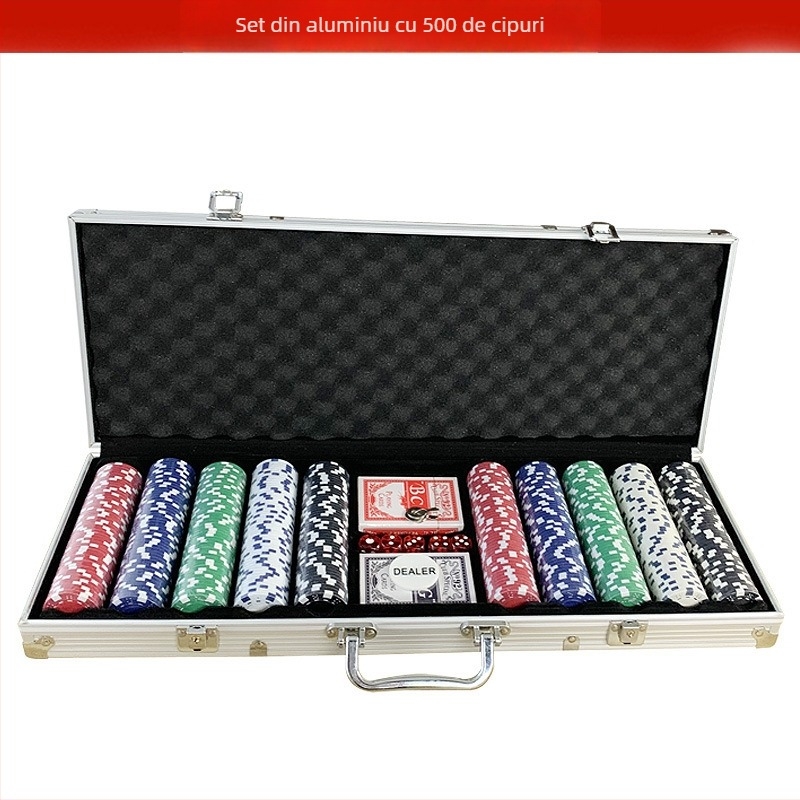 Set de chipuri pentru poker Texas Hold'em cu zaruri, husă din aluminiu cu lacăt, 100/200/300/500 chipuri
