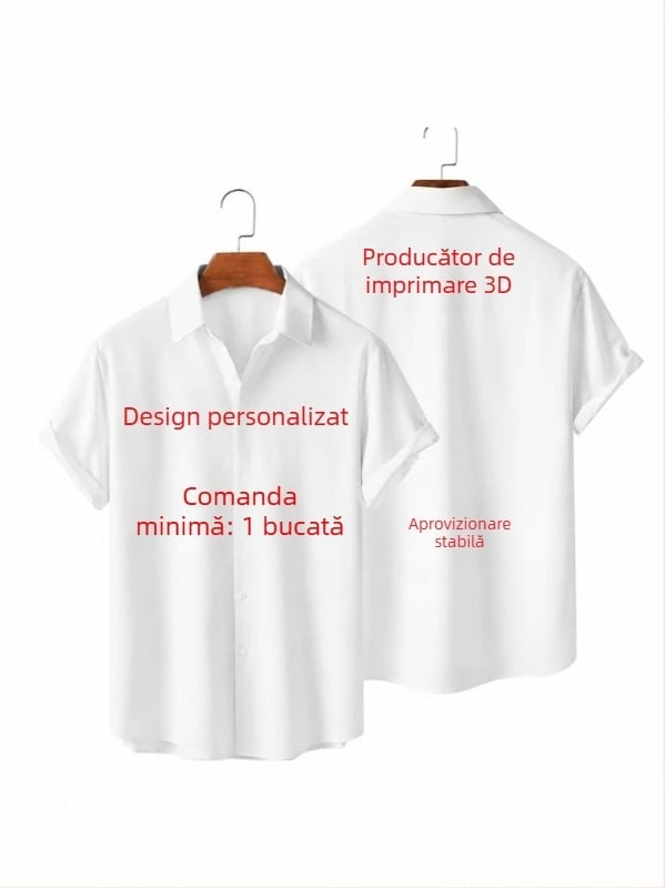 Unisex cămașă-cardigan cu imprimeu 3D, mânecă scurtă, guler, vară casual și versatil