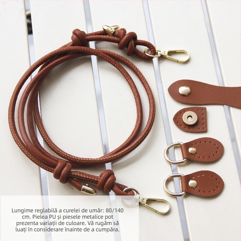 Bretea din PU, stil cârlig pentru geantă crossbody, curea reglabilă și cataramă din piele, set materiale DIY pentru geantă țesută manual