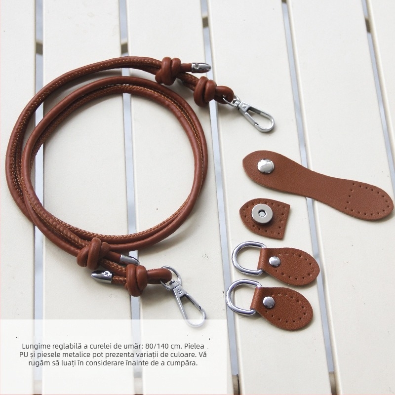 Bretea din PU, stil cârlig pentru geantă crossbody, curea reglabilă și cataramă din piele, set materiale DIY pentru geantă țesută manual