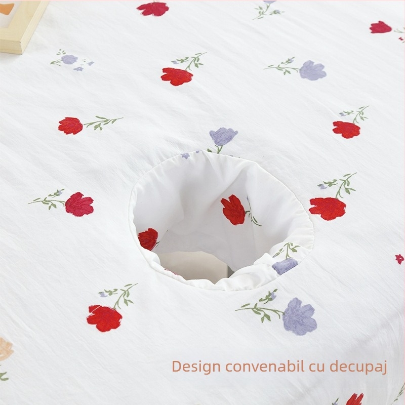 Cearșaf pentru patul de înfrumusețare cu găuri, plăcut la atingere, respirabil, lavabil, uscare rapidă, pentru masaj și wellness, o singură bucată, patru anotimpuri