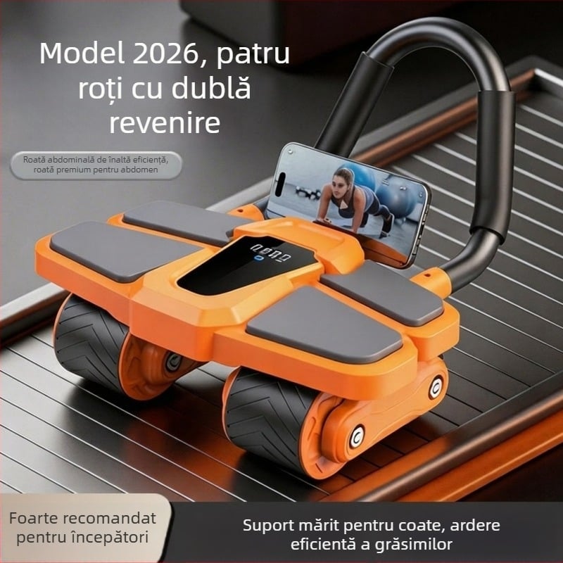 Roata abdominală cu patru roți, revenire automată, pentru uz casnic, antrenament pentru mușchii abdominali, echipament de fitness cu ecran tactil