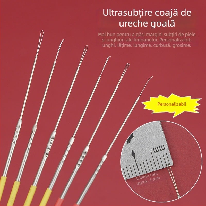 Lingură de urechi în formă de U, cupă goală, instrument vizual profesional pentru curățarea urechilor, design manual în trei secțiuni.