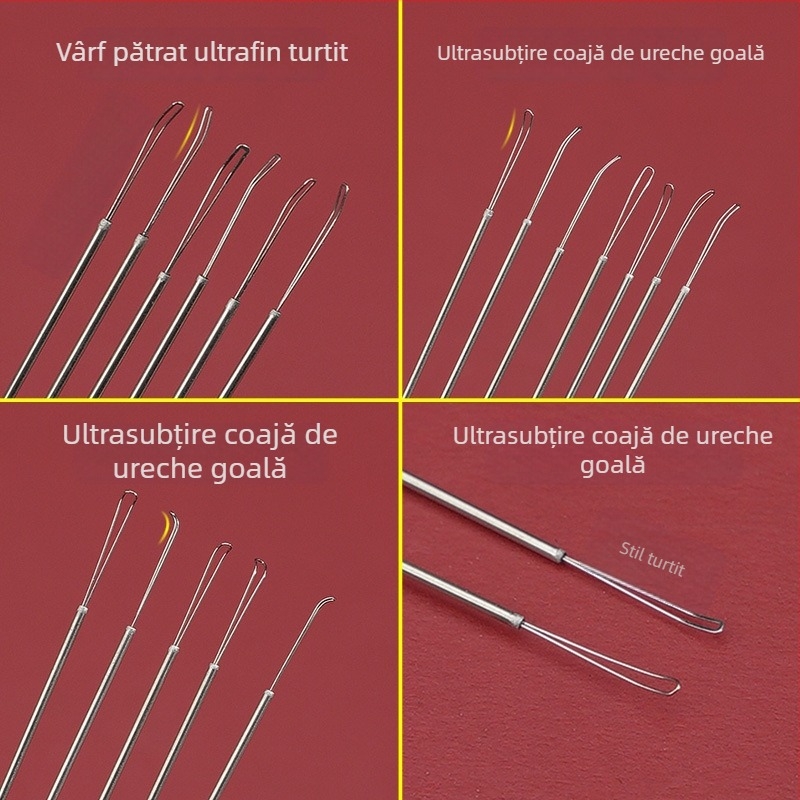 Lingură de urechi în formă de U, cupă goală, instrument vizual profesional pentru curățarea urechilor, design manual în trei secțiuni.