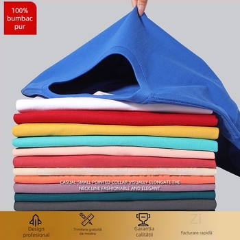 Tricou din bumbac 100% cu mânecă scurtă, guler rotund, logo personalizat (imprimare) și broderie