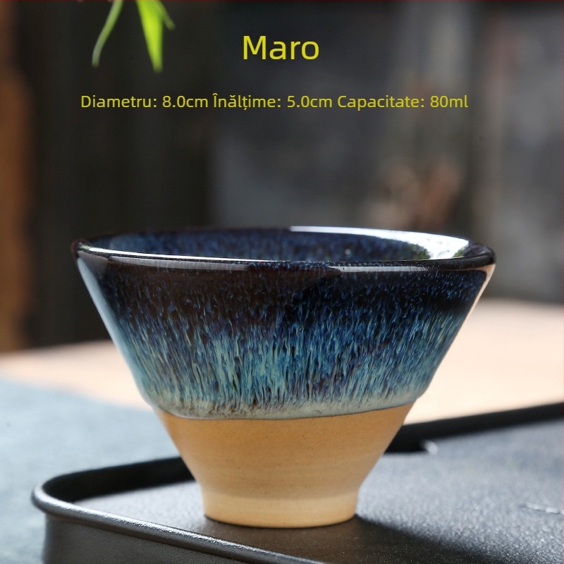 Ceașcă de ceai ceramic Jian ware cu glazură șlefuită, stil Gongfu, mică în formă de pălărie