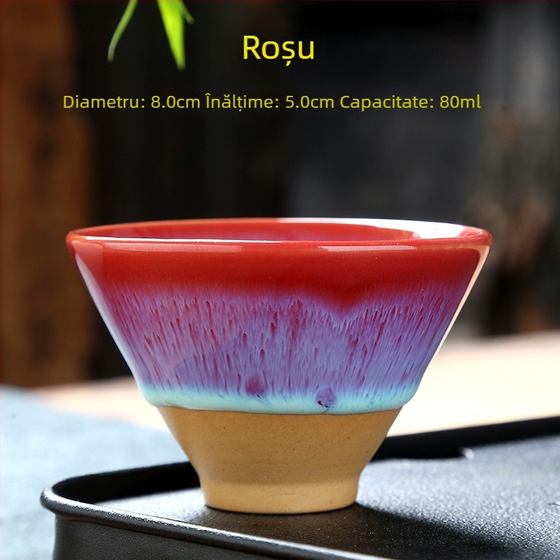 Ceașcă de ceai ceramic Jian ware cu glazură șlefuită, stil Gongfu, mică în formă de pălărie