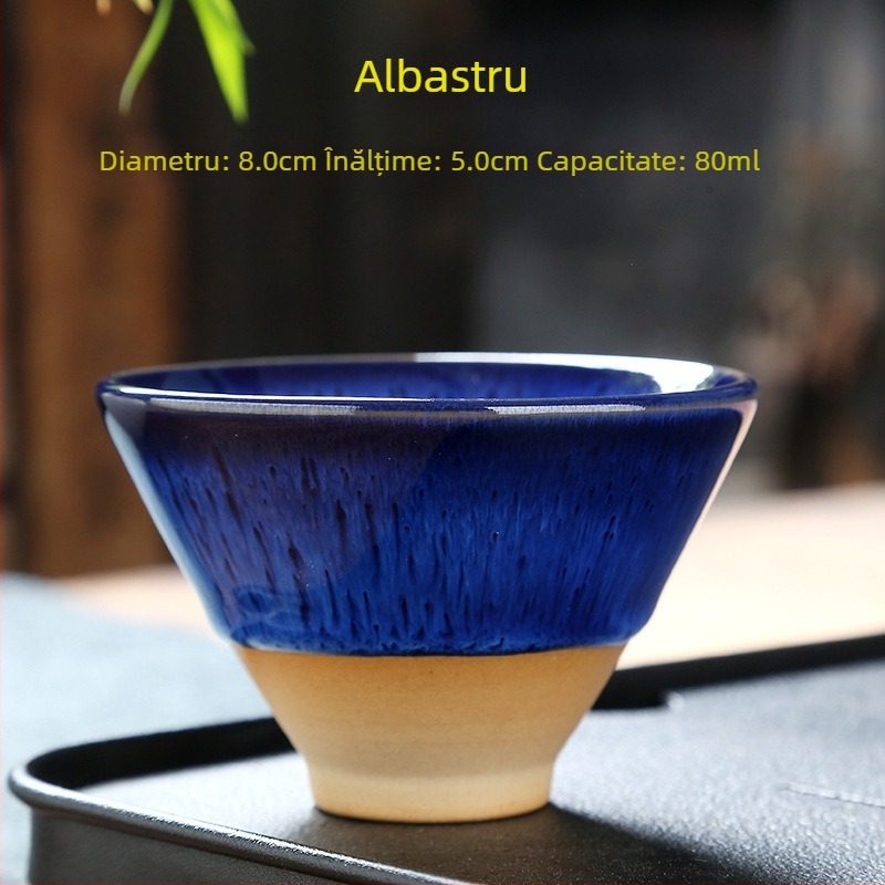 Ceașcă de ceai ceramic Jian ware cu glazură șlefuită, stil Gongfu, mică în formă de pălărie