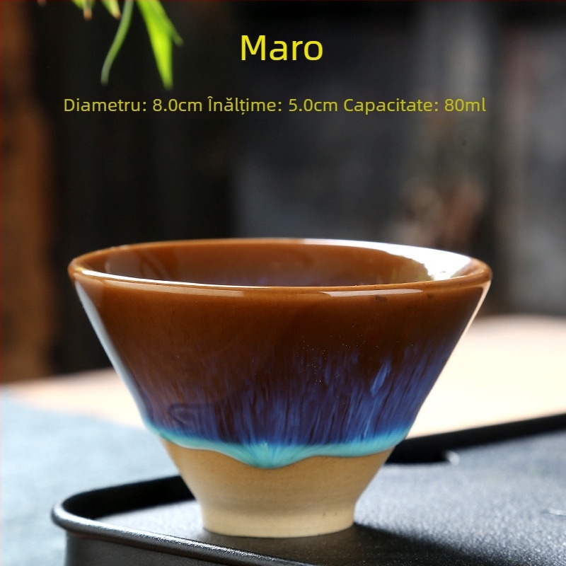 Ceașcă de ceai ceramic Jian ware cu glazură șlefuită, stil Gongfu, mică în formă de pălărie