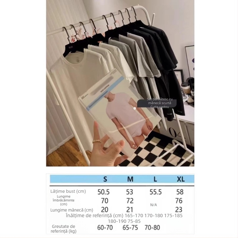 Set de trei tricouri pentru bărbați, croială lejeră, bumbac respirabil, guler rotund, mâneci scurte, vară casual.