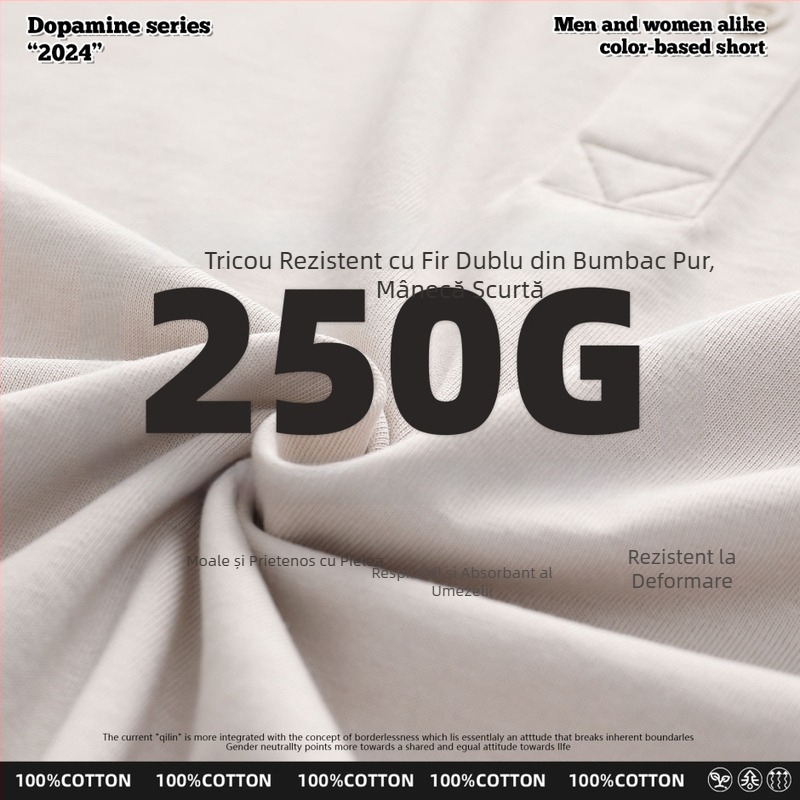 Tricou polo unisex din bumbac gros 250 g, croială lejeră, umăr căzut, culoare solidă, guler polo, mâneci scurte, mărime plus