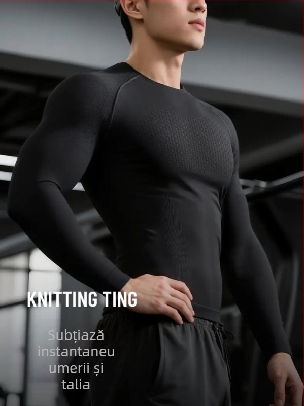 Tricou trening cu mânecă lungă pentru bărbați, croială Slim, respirabil, uscare rapidă, pentru alergare și sport