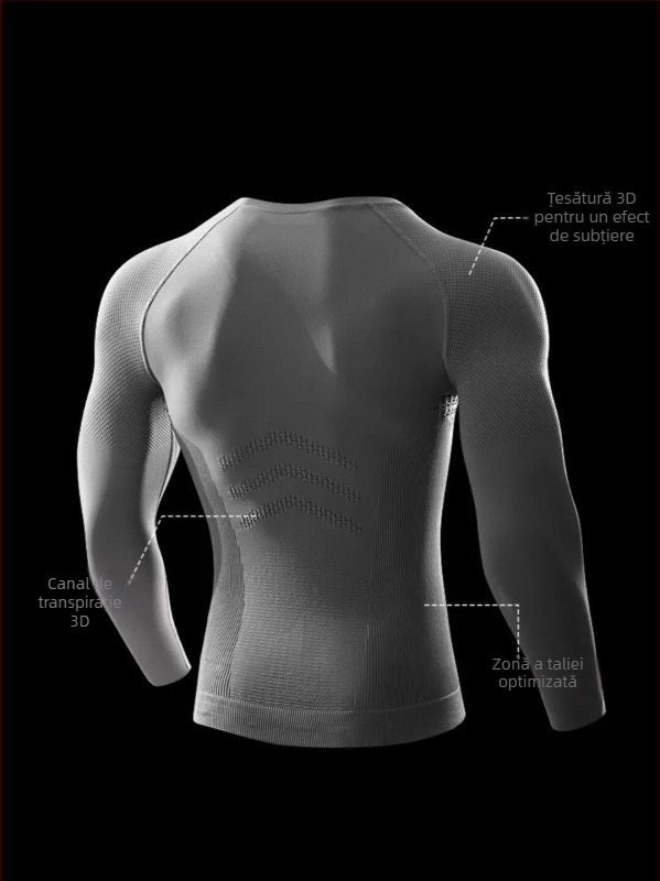 Tricou trening cu mânecă lungă pentru bărbați, croială Slim, respirabil, uscare rapidă, pentru alergare și sport
