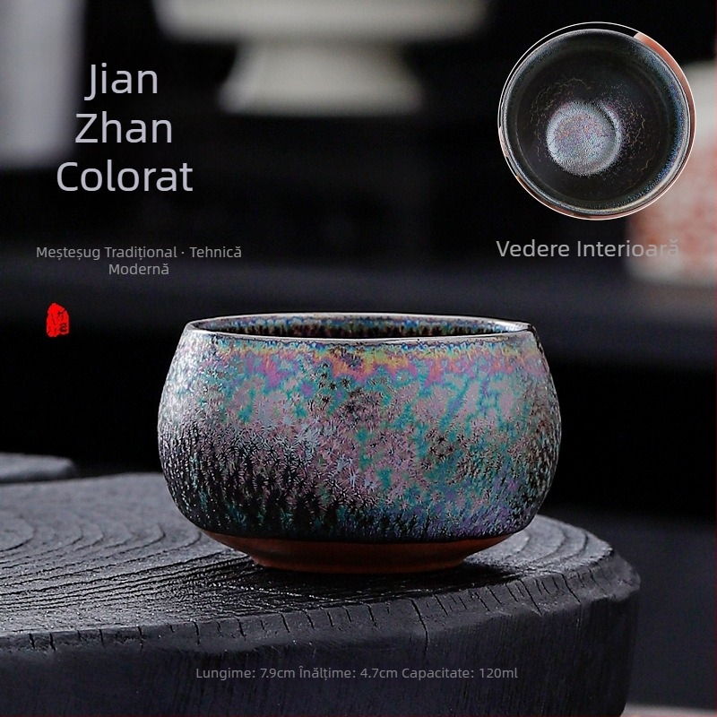 Ceainic Jian Zhan cu glazură multicoloră de paun și placare cu aur, ceramică lucrată manual, pentru uz personal, cadou