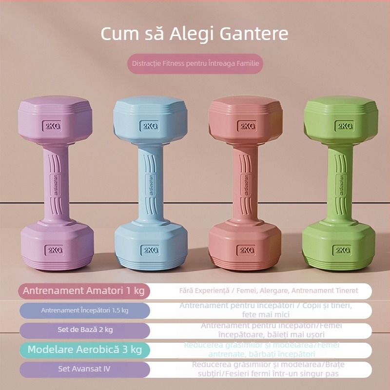 Echipament cu gantere pentru femei pentru antrenament acasă, tonifiere abdomen, bară și kettlebell, 2 kg în pereche, pentru copii și adolescenți