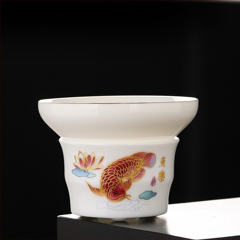 Set filtru ceai Dehua Cream Jade, ceramică pentru ceremonia ceaiului, filtru din fibră nețesută, pentru uz casnic