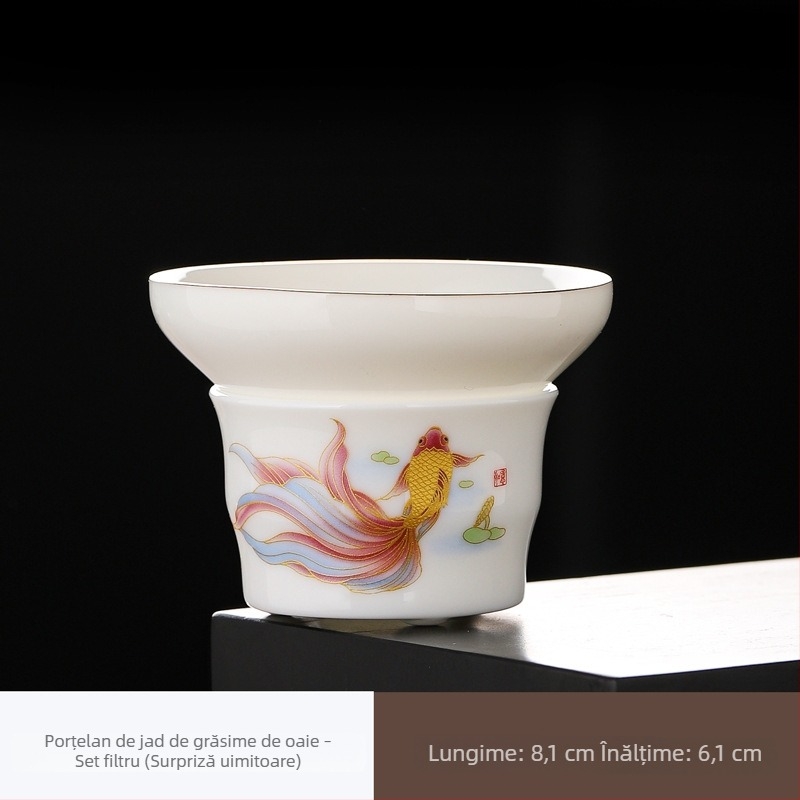 Set filtru ceai Dehua Cream Jade, ceramică pentru ceremonia ceaiului, filtru din fibră nețesută, pentru uz casnic