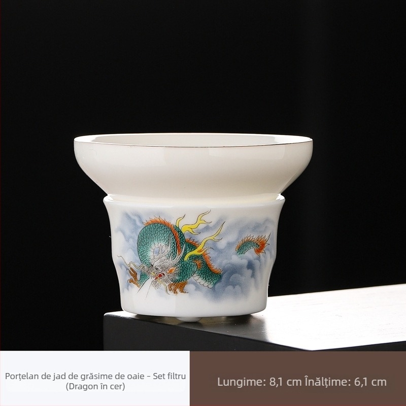 Set filtru ceai Dehua Cream Jade, ceramică pentru ceremonia ceaiului, filtru din fibră nețesută, pentru uz casnic