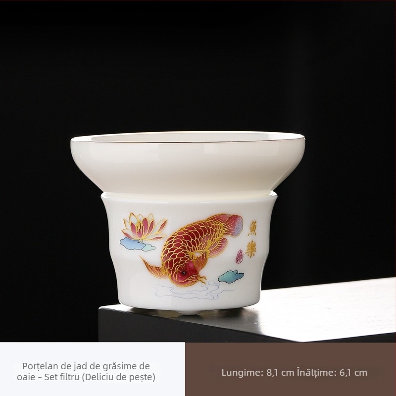 Set filtru ceai Dehua Cream Jade, ceramică pentru ceremonia ceaiului, filtru din fibră nețesută, pentru uz casnic