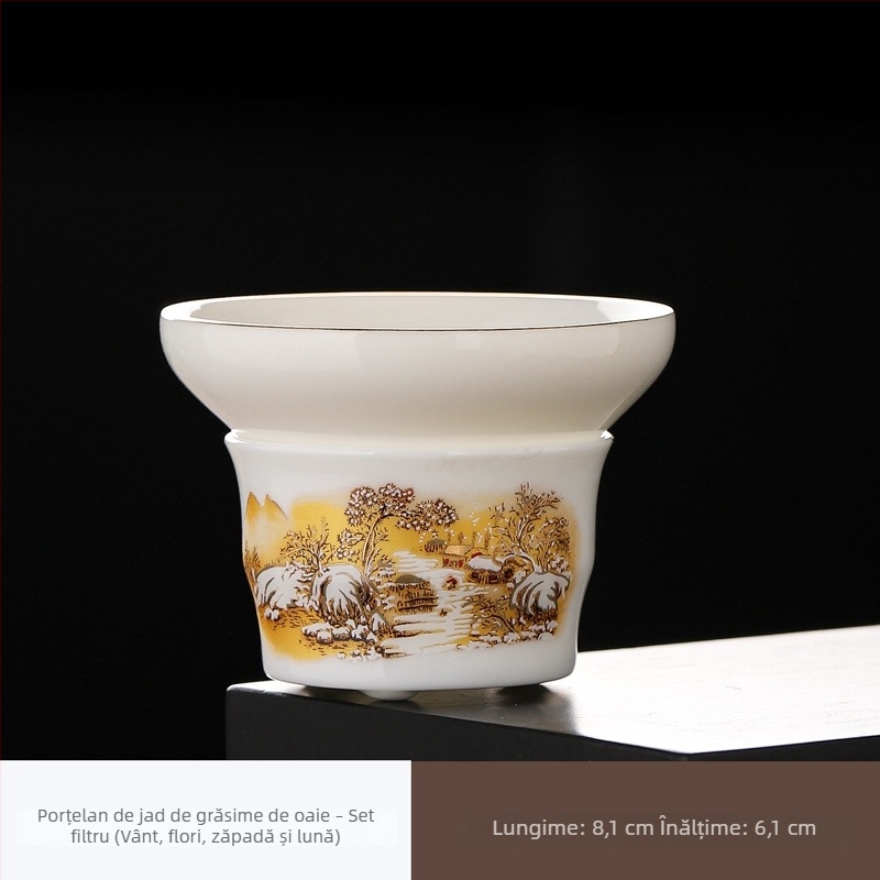 Set filtru ceai Dehua Cream Jade, ceramică pentru ceremonia ceaiului, filtru din fibră nețesută, pentru uz casnic