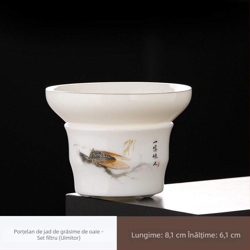 Set filtru ceai Dehua Cream Jade, ceramică pentru ceremonia ceaiului, filtru din fibră nețesută, pentru uz casnic