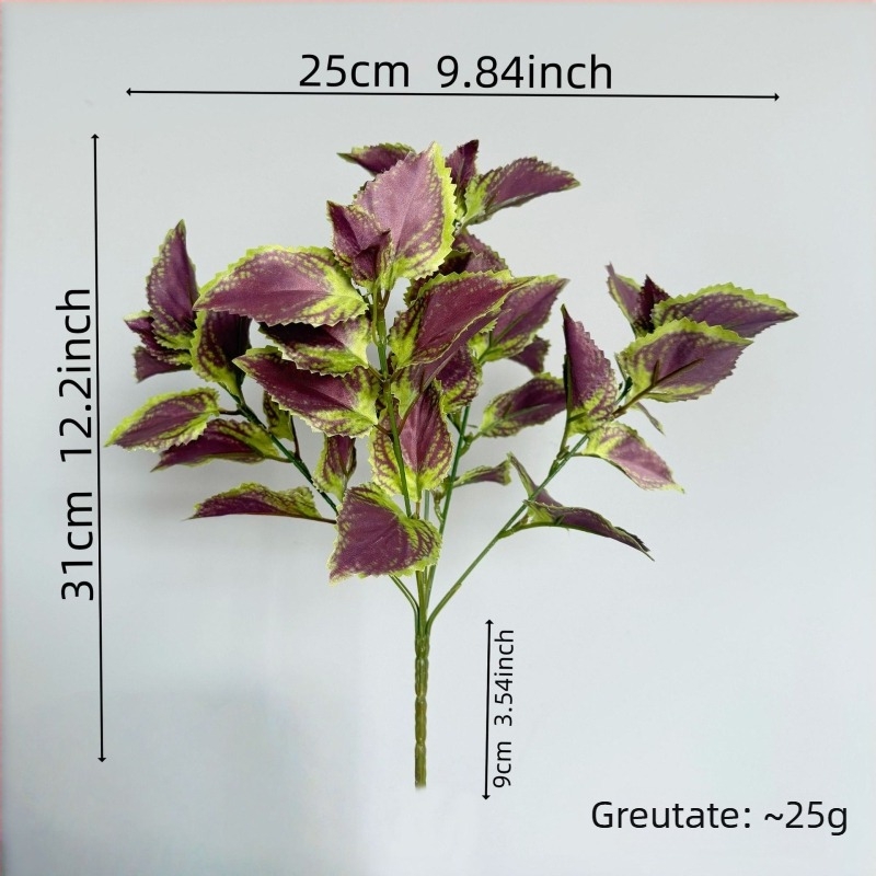 Plantă artificială cu frunze purpurii de perilla și frunză verde, floare de mătase, decor de perete de fundal, 30–100 cm