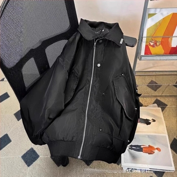 Geacă de zbor pentru bărbați - primăvară, stil vintage american, negru, haină de exterior casual