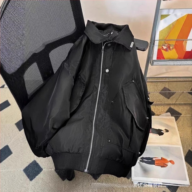 Geacă de zbor pentru bărbați - primăvară, stil vintage american, negru, haină de exterior casual