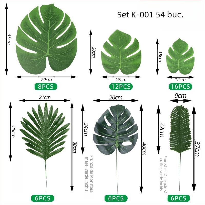 Set de frunze artificiale pentru decor de petrecere hawaian cu baloane — frunze cu aspect de carapace de țestoasă, aranjament DIY