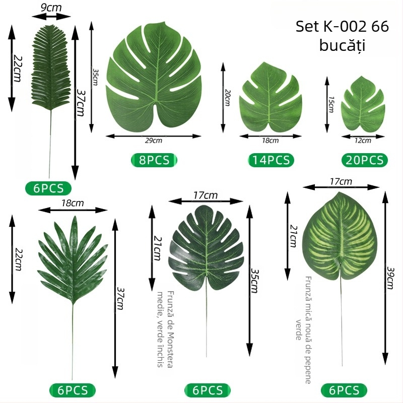 Set de frunze artificiale pentru decor de petrecere hawaian cu baloane — frunze cu aspect de carapace de țestoasă, aranjament DIY